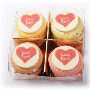 4 Macarons Love in transparant doosje - Macaronstore.nl