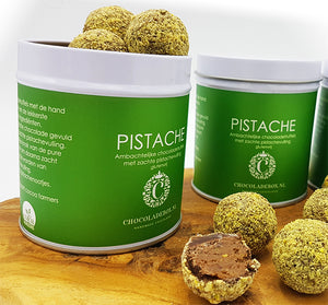 Ambachtelijke chocolade Pistachetruffels in blik - Macaronstore.nl